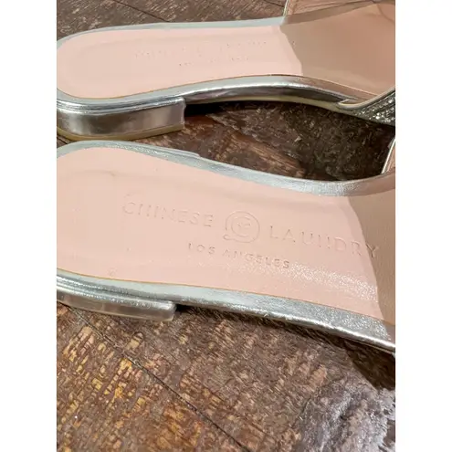 Chinese Laundry  Silver Embellished Rhinestone Slide Sandals Flat Size 6 36.5