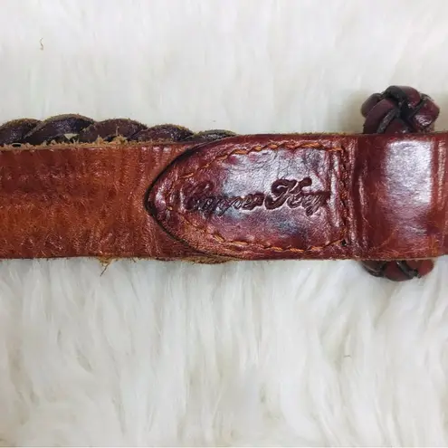 VINTAGE Y2K Brown Braided Genuine Leather Belt Woven Whiskey Cognac Size XS XXS