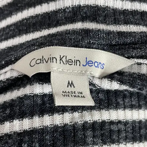 Calvin Klein Jeans Striped Cut-Out Mock Neck Top M