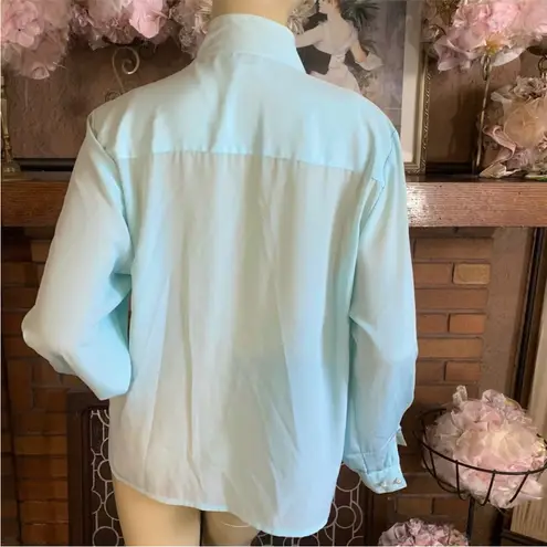 VINTAGE 1990'S TAN JAY SEAFOAM GREEN PLEATED FRONT BLOUSE (10)