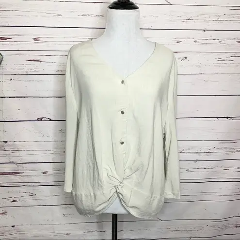 Urban Romantics Lightweight Linen Button Front Twist Top Off White Size Large - Image 3