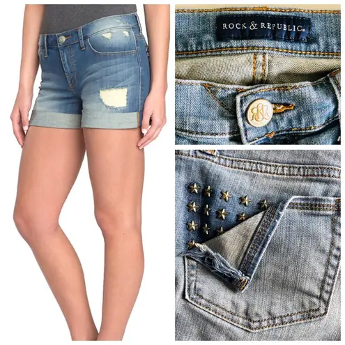 Rock & Republic Bumpershoot Studded Denim Shorts, sz. 4