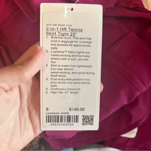 Lululemon Rare 2 in 1 HR Tennis Skirt Tight 25 inch Size 8 Color Magenta MGPR