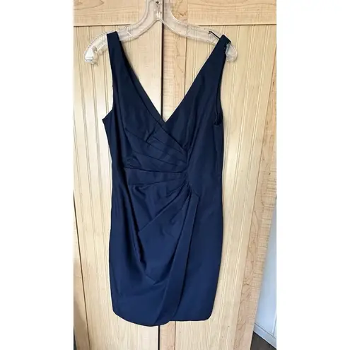 J CREW SHORT DRESS RAMONA COTTON TAFFETA V NECK SIZE 8 Petite NAVY BLUE