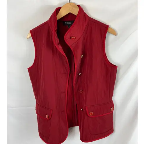 Talbots  Red Quilted Fleece Lined Button Up Vest Size Small