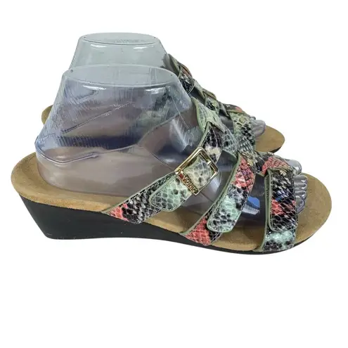 Vionic Radia Colorful Snakeskin Print Strappy Slip On Wedge Heel Sandals Size 8