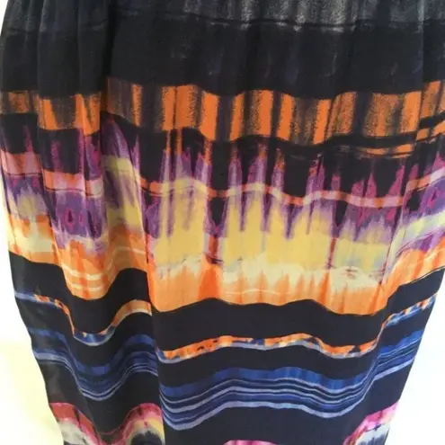 Black Rainn Maxi Dress Dark Watercolor Stripe Long Size Medium M Wedding Guest