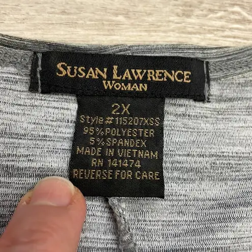 Susan Lawrence Heather Gray Short Cuffed Sleeve Shirt with Silver Metal Studs 2X