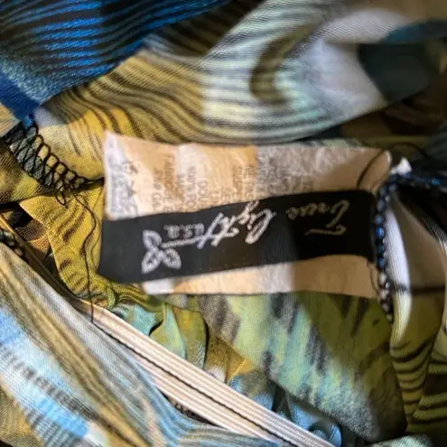 True Light Vintage 1990s Racerback Tie Tank Top Ruched Back Peacock Feathers M Size M