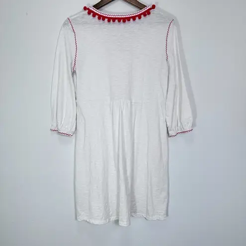 Boden Carina Jersey Tunic Dress Coverup White Red Pom Pom Preppy Beach Size 8L