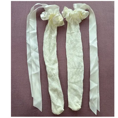 Stems Lolita Knee Socks in White One Size New Womens Lace Bow Nylons