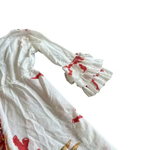 Antica Sartoria White Bohemian Tropical Print Dress Swimsuit Cover Up Size Small