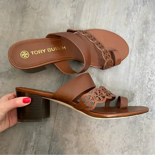 Tory Burch ‎ Tiny Miller Leather Toe Ring High Block Sandals Size 10.5 Brown - Image 6