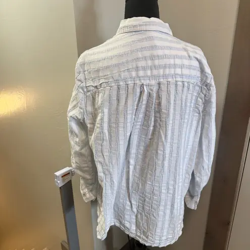 Jane and Delancey Button Front Cotton Gauze Vertical Stripe Blouse Long Sleeve - Image 4