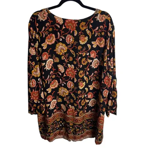 Susan Graver Weekend Size 2X Button Front Tunic Blouse Floral Black Kimono Boho - Image 4