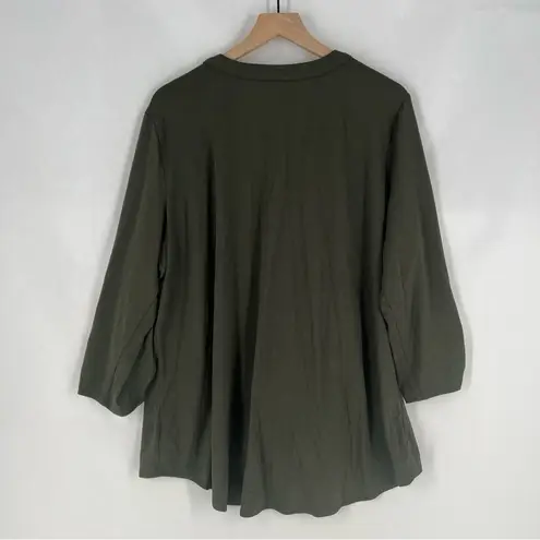 Fortune + Ivy Green Stretch Jersey Knit Button Tie Front 3/4 Sleeve Top Size XXL