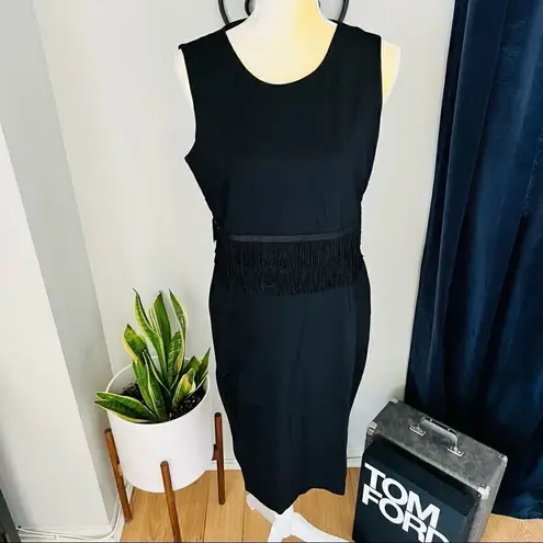 Carmen Marc Valvo Ponte Scoop Neck Dress, Black Size: 10, Fringe Dress NWT