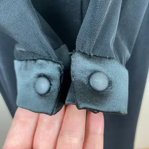 Vintage Late Edition Dress 10 Sheath Black LBD Sheer Mesh Long Sleeve Stretch