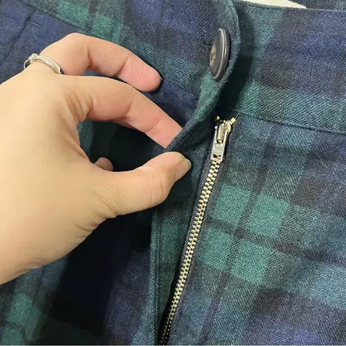 Sézane Sezane Martin Plaid Wool Blend Trousers Green Navy Wide Leg Size 4 Preppy