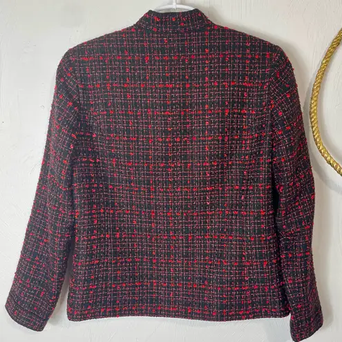 Vintage Red & Black Jacquard Tweed Button up Jacket/Blazer size medium