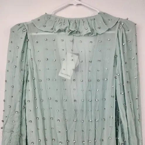 Retrofête Retrofete Lennon Embellished Silk Chiffon Dress in Green Size XS NWT Long Sleeve