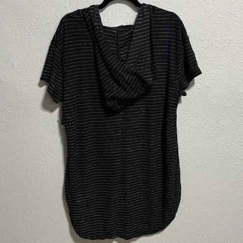 TIME AND TRU NWT Women's Large Black Striped Hooded Tunic Dress Lace Up cover up