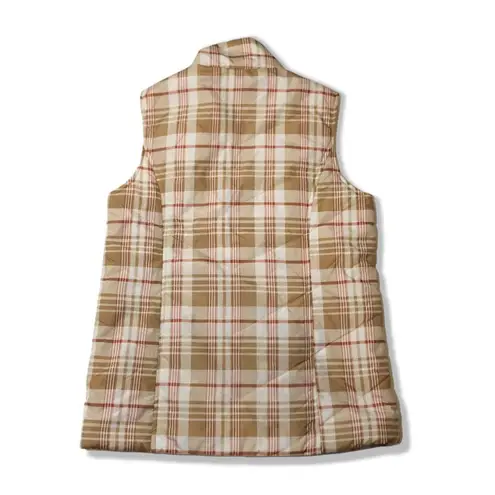 kim rogers NWOT  Tan Beige White Rust Plaid Puffer Vest Sleeveless New Puffy