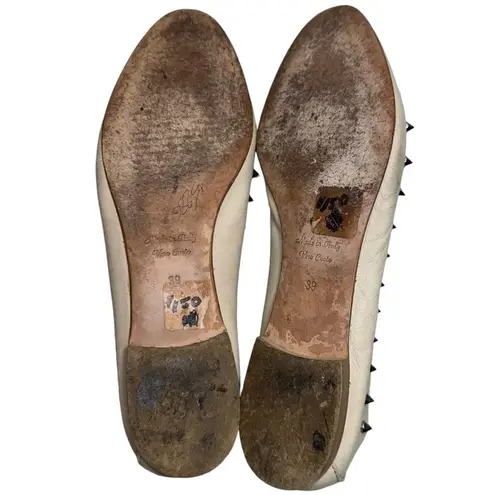 Gianluca Pisati Women’s 39 8.5 Cream Studded Buttery Soft Leather Ballet Flats Silver
