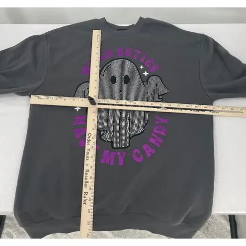 Halloween Ghost Rhinestone Sweatshirt Witch Better Have My Candy XS #1144 Gray