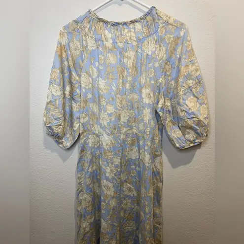Rebecca Taylor Short Sleeve Satin Leaf Floral 100% Cotton Maxi Dress Size 8