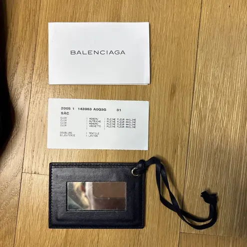 Balenciaga Ostrich Leg Navy Perforated Leather Shoulder Dual Bag Gold Buttons