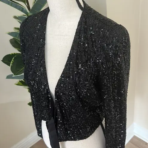 Monique Lhuillier ML Monique Lhullier Black Sequin Wrap Top XS