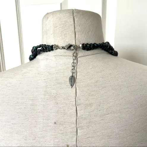 Coldwater Creek triple strand wood bead and turquoise necklace