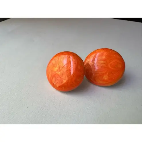 90s Vintage Womens Chunky Orange Cloudy Round Stud Earrings Dreamy Artsy Vibrant