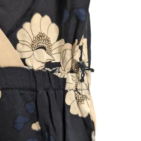 Seafolly Navy Floral Print Striped V Neck Sleeveless Wide Leg Wrap Jumpsuit S