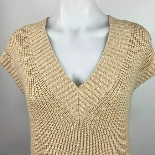 H&M  Women's Beige Deep V-Neck Cap Sleeve Knit Pullover Sweater Vest Dress Size M