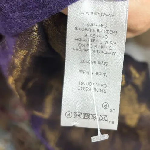 Fraas Wool Metallic Woven Wide Scarf Wrap Purple Gold Made in Germany Luxury