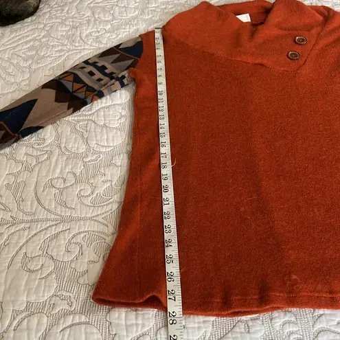 Style Rack Orange Cowl Neck Sweater with Patterned Sleeves