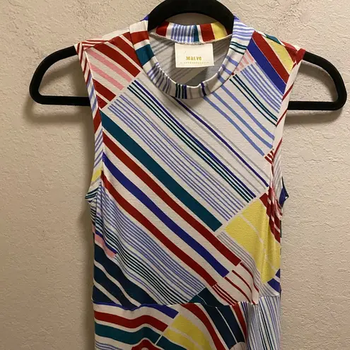 Maeve Anthropologie Striped Mock Neck Shark Bite Hem Sleeveless Dress Size XS