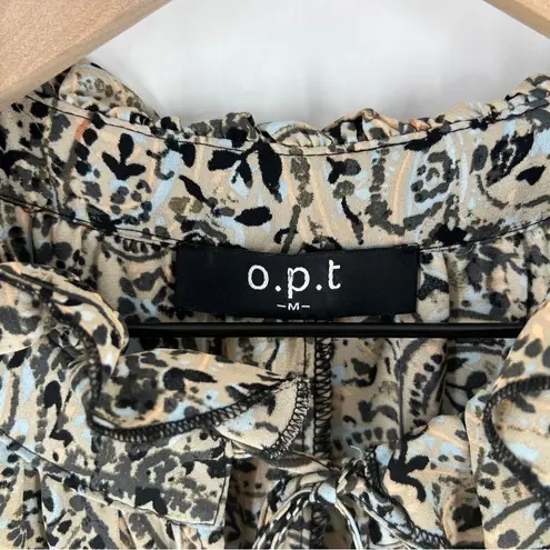 OPT Boho Paisley Print Long Sleeve Tiered Midi Dress Peasant Prairie Ruffle M Green Size M