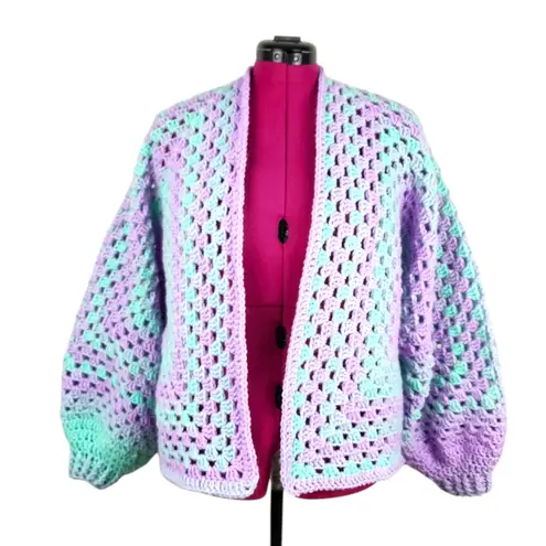 New Handmade Crochet Cardigan Open Front Sweater Premium Acrylic OS Purple Size undefined