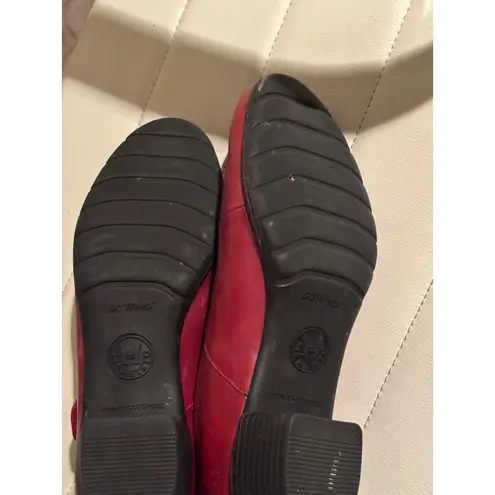 Mephisto Red Leather Mary Jane Block Heel Shoes Comfortable Womens 6.5 Size 9