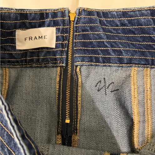 frame denim FRAME Trapunto Top Stitched Denim A Line Midi Skirt Pockets Size 27
