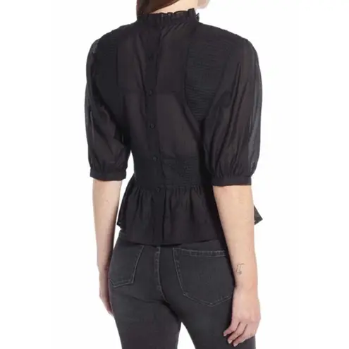 Something Navy  Black Pleated Blouse Top