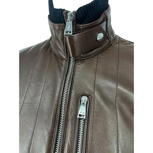 Ralph Lauren  Black Label Leather & Cashmere Color block Moto Jacket