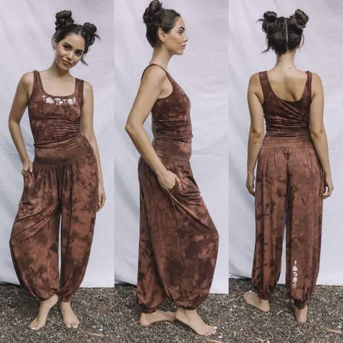 Purusha People Omen Top Genie Pants Set Tencel Natural Mystic Mahogany Large EUC Brown