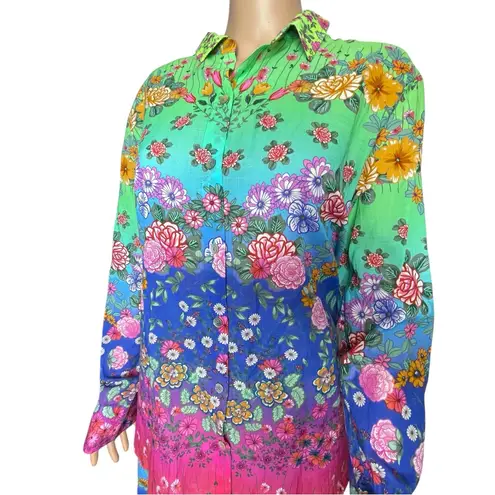 Johnny Was Rainbow Field Paper Bag skirt/Long Sleeve Fitted Shirt Set L NWT