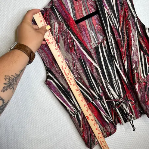 Vamp y2k Abstract Print Sleeveless Top Collared Tie Waist Red Purple L/L Size L