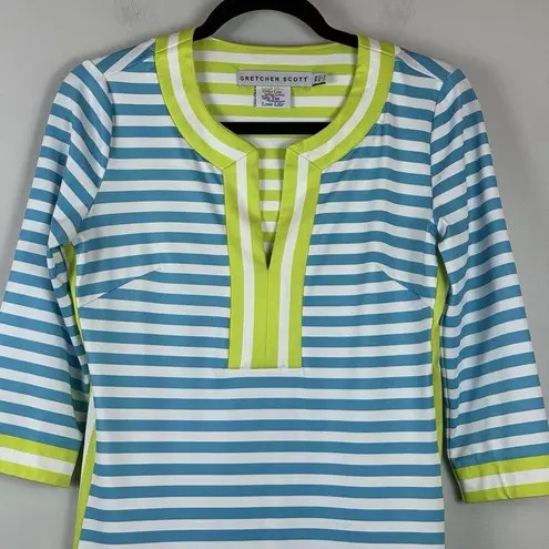Gretchen Scott Dress XS The Hinckley Stripe Split Neck Short Shift Retro Preppy