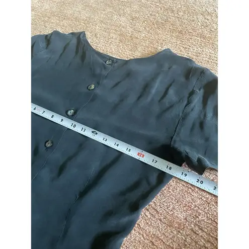 Women’s Pure Silk Ribbed Mock Neck Top Gray Short Sleeve Size 4